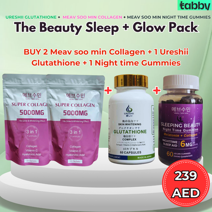 The Beauty Sleep + Glow Pack : 2 Collagen + 1 Gluta + 1 Night Gummies