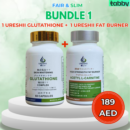 Ureshii glutathione capsules and fat burner bundle for skin whitening, weight management, metabolism boost and energy support